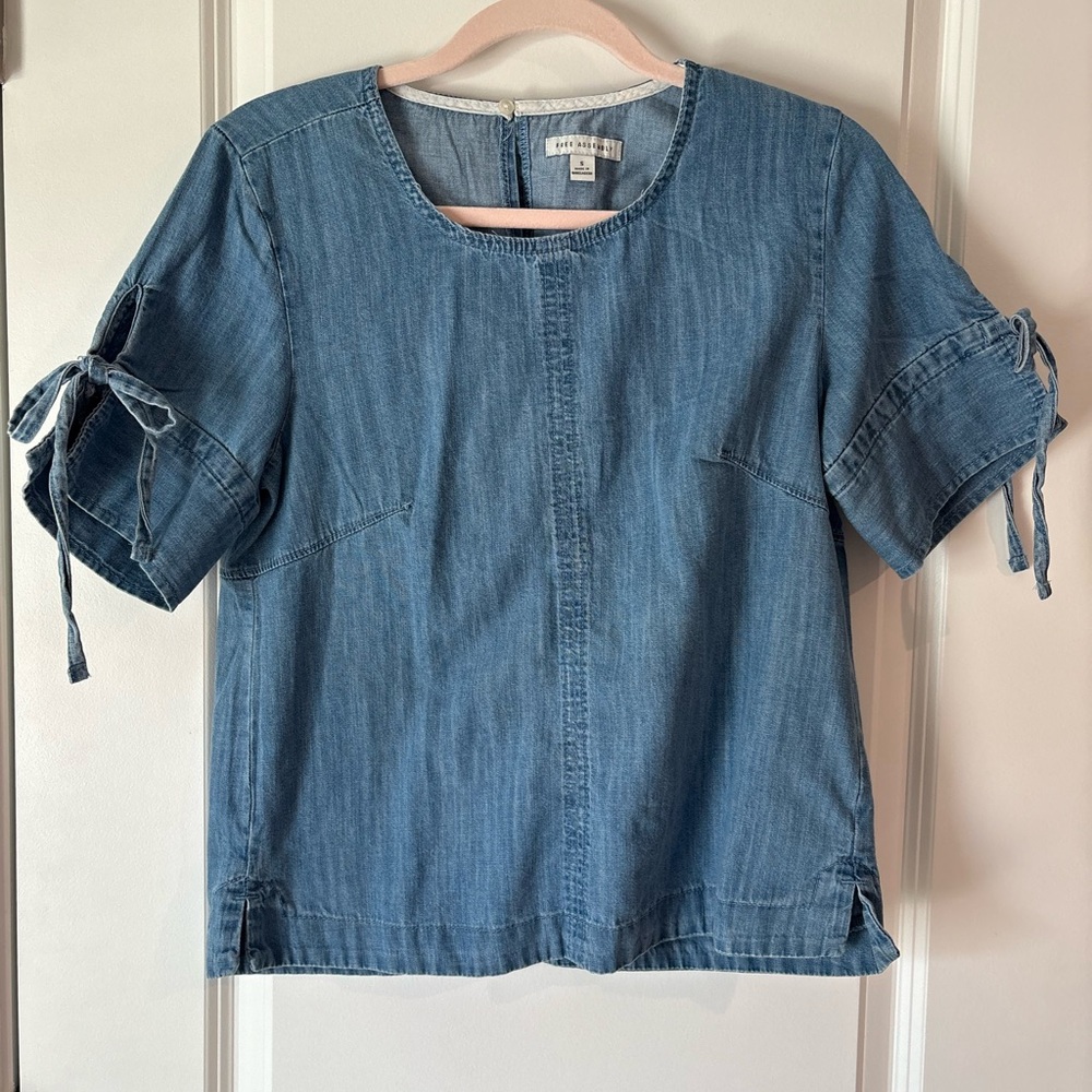 Denim Blue Blouse with Tie Sleeves